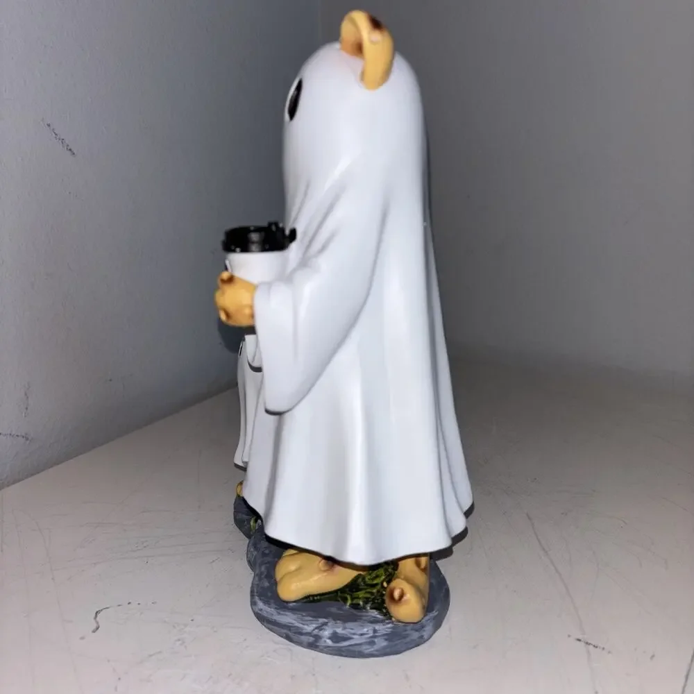 Cat Ghost Walking Dog with Coffee Halloween Figurine Cheetah Bat Spotted Tails